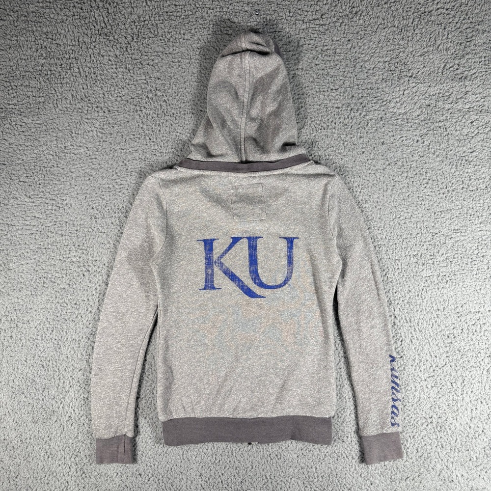 Kansas University Jayhawks Hoodie Women's Medium Full Zip Lightweight Gray